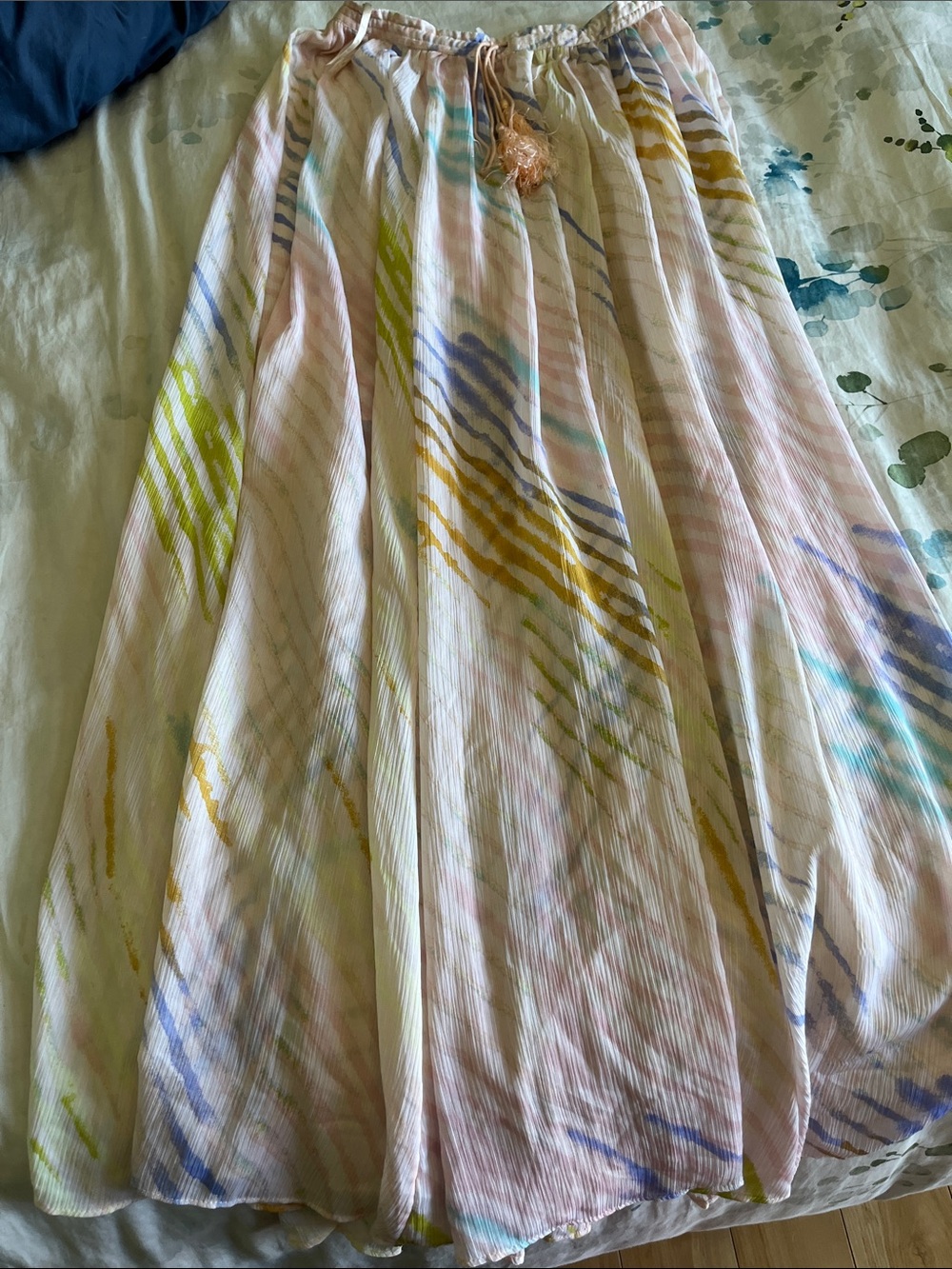 Free People Pastel Brushstroke Pleated Maxi Skirt - Pink, Yellow, Blue, Green